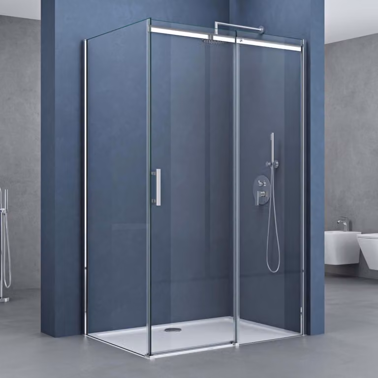 doporro Box Doccia Angolare 80x120x195 cm con Porta Scorrevole e Parete Fissa in Vetro Temperato Trasparente Anticalcare, Profilo Cromato, Piatto Doccia Incluso - Ravenna18k