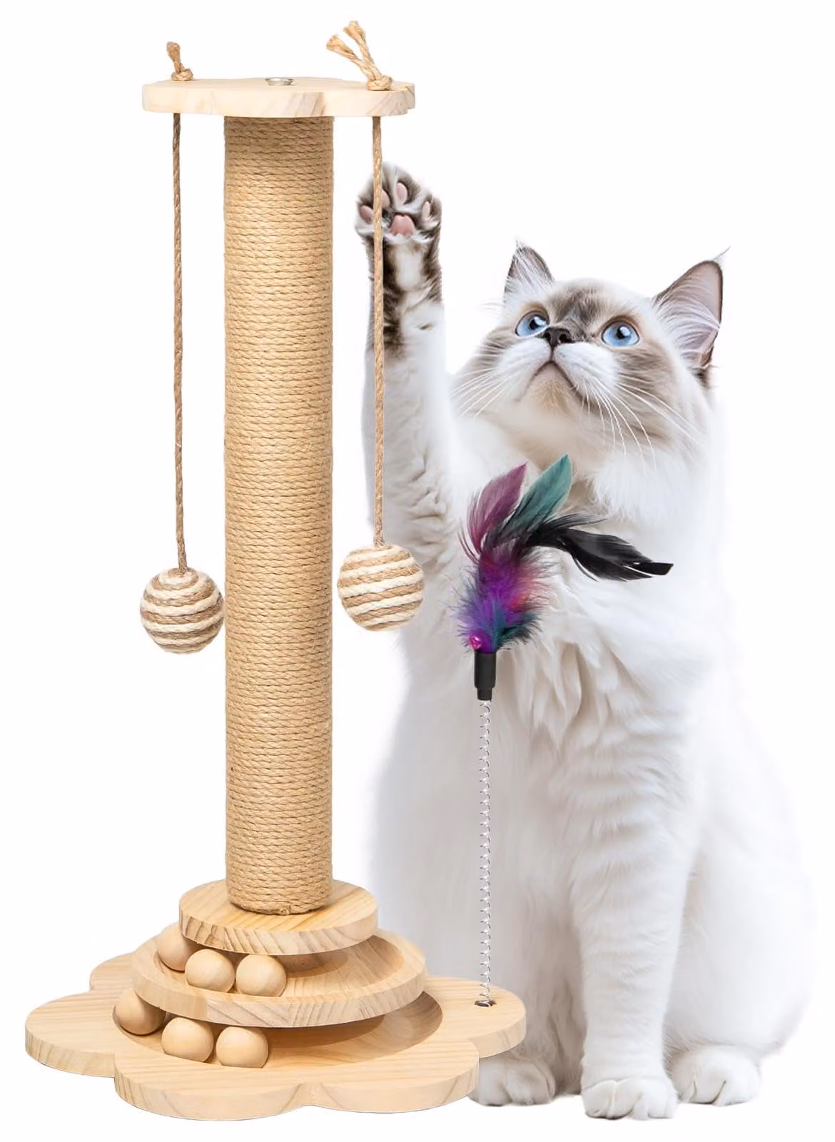 Albero per gatti in legno con sisal, dimensioni 50 x 25 cm, giocattolo interattivo per gatti