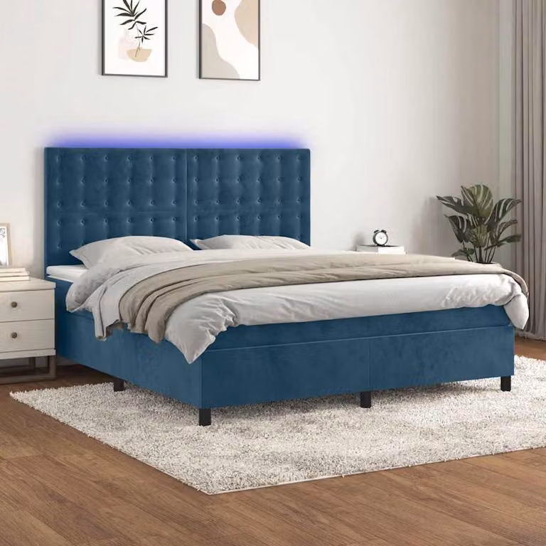 Letto Ibrido vidaXL con Materasso e Illuminazione LED Blu e Bianco in Velluto con Porte USB L/P/H: 160 x 200 x 128 cm