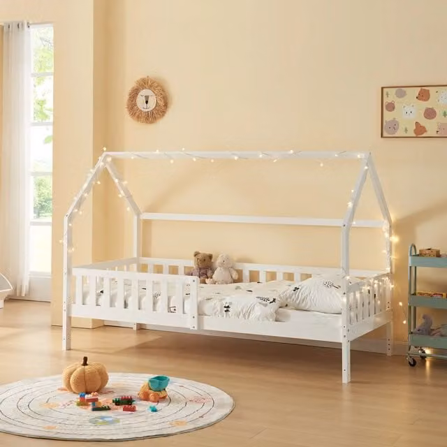 Letto Casetta per Cameretta Ydre en.casa in Legno di Pino Bianco L/P/H: 200 x 90 x 140 cm