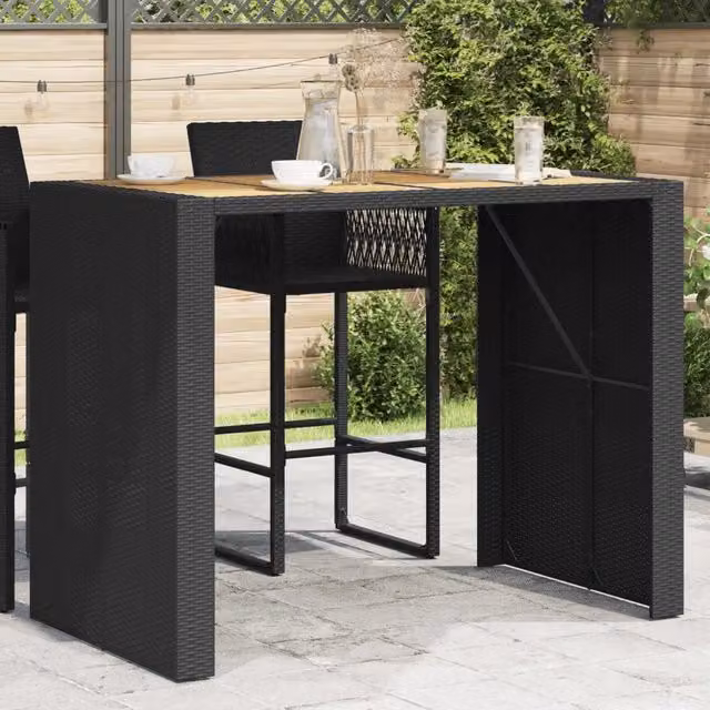 Tavolo Bar da Giardino Piano in Acacia 145x80x110 cm Polyrattan 368698