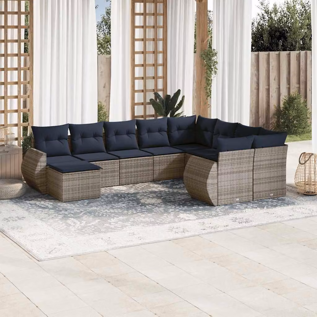 Maison Exclusive - Set divano da giardino 10 pezzi con cuscini, grigio, polyrattan