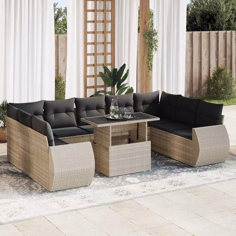 Maison Exclusive - Set Divano Giardino 10 pz con Cuscini Grigio Chiaro Polyrattan