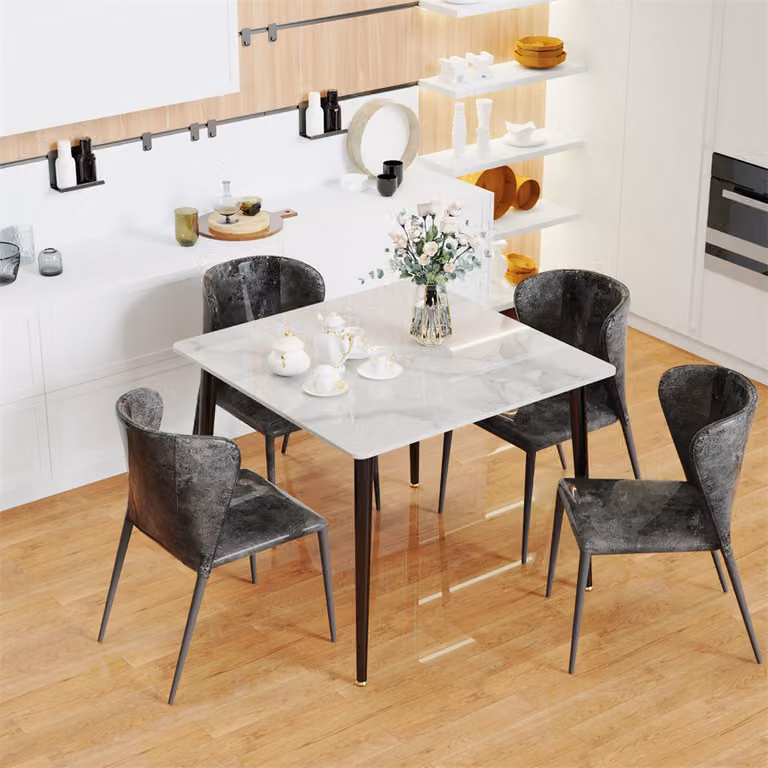 Tavolo da pranzo WISFOR in marmo, tavolo da cucina, tavolo da sala da pranzo per 4 persone, tavolo rettangolare con gambe in metallo antiscivolo, design moderno, Bentley White