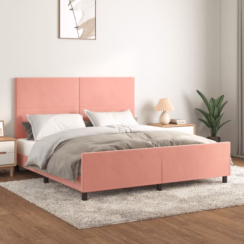 The Living Store Struttura letto con testiera rosa 160x200 cm in velluto