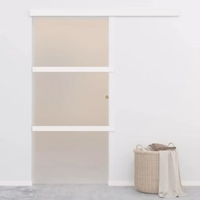 Porta Scorrevole vidaXL in Vetro ESG e Alluminio Argento L 90 cm x H 205 cm