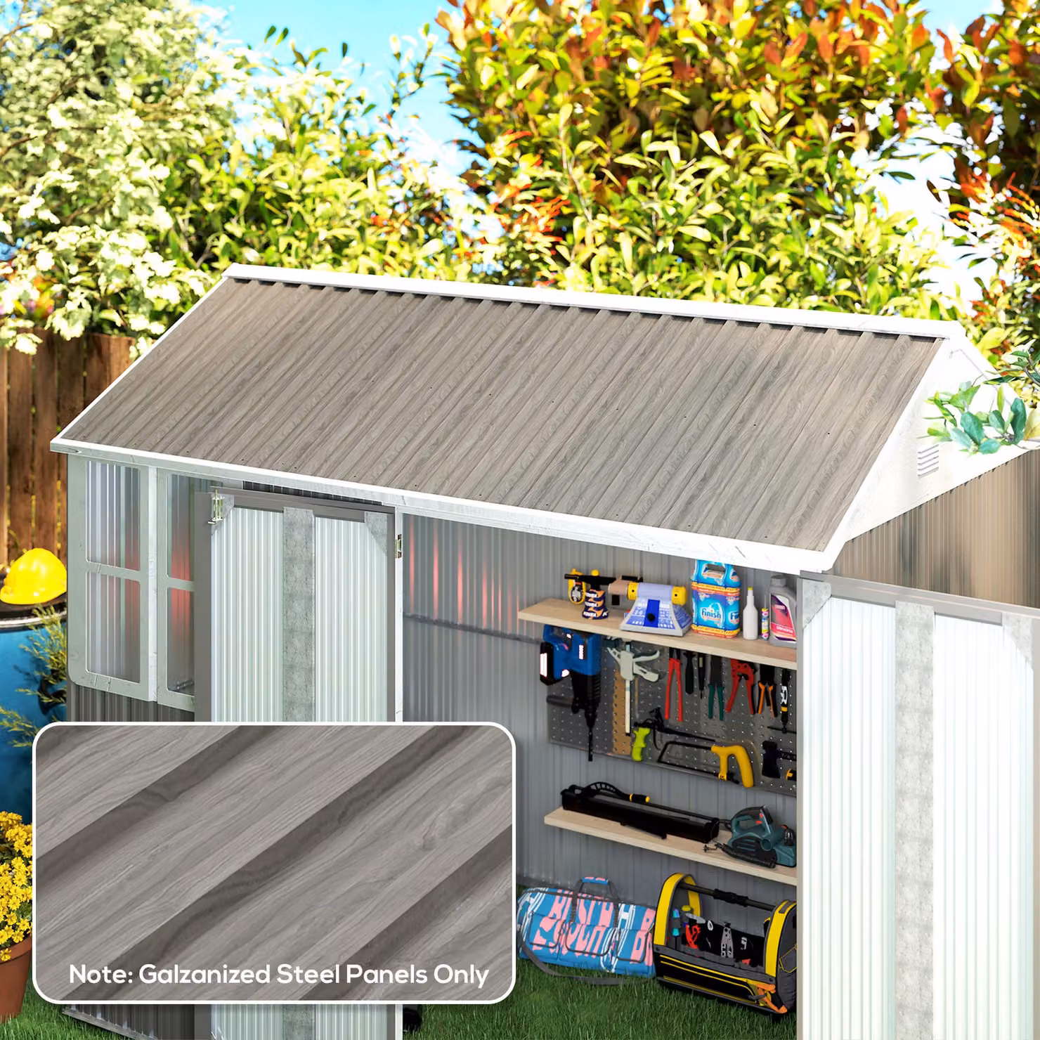 Set di 12 pannelli di ricambio Outsunny in acciaio zincato grigio per casette da giardino, dimensioni 129x45 cm – 2