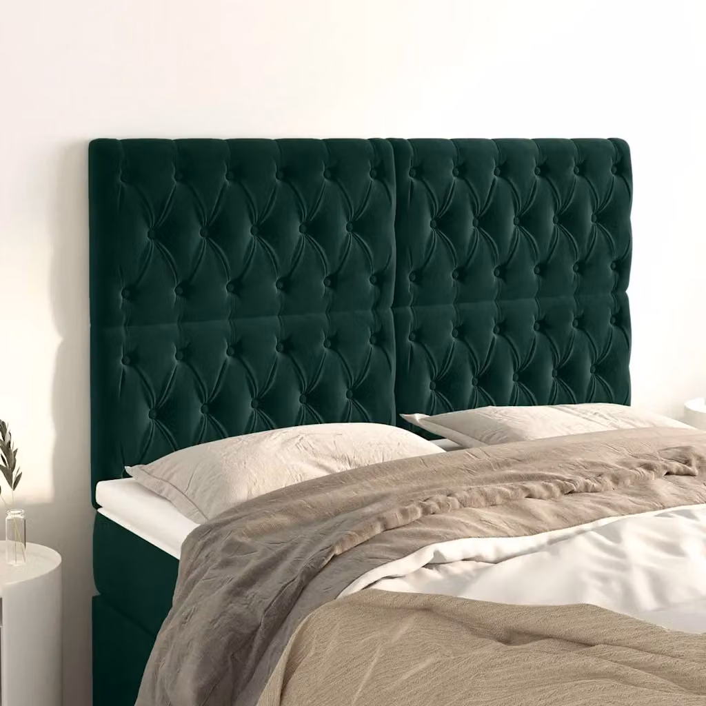 Testiera in velluto verde scuro con struttura in legno e MDF, L: 160 cm, P: 7 cm, H: 118-128 cm – 2