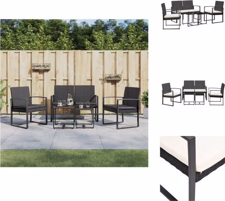 vidaXL Set da pranzo da giardino 5 pezzi con cuscini nero PP rattan - Set di mobili da giardino