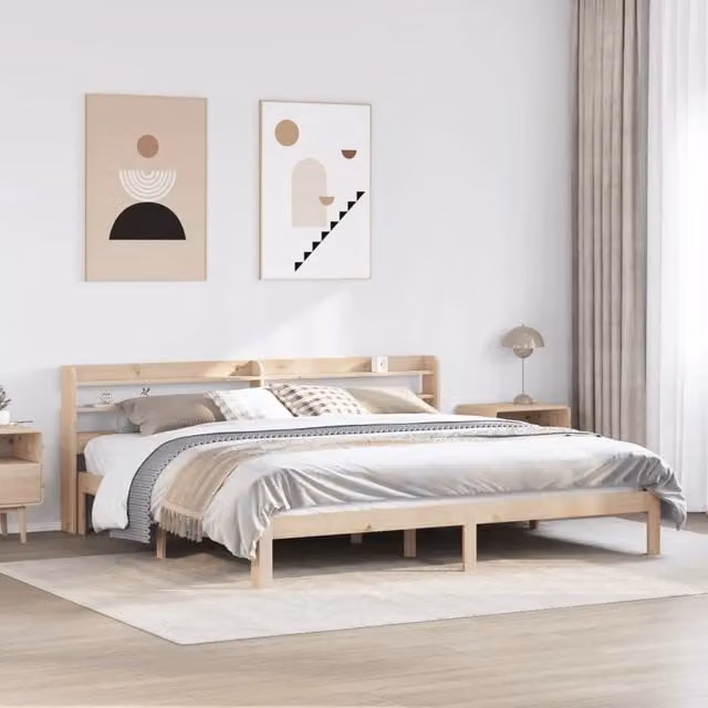 Giroletto con Testiera-Struttura Letto con testiera 200x200 cm in Legno Massello di Pino 374293