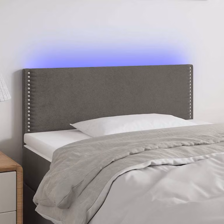 Testiera per letto vidaXL in similpelle grigia con illuminazione LED e porta di ricarica USB, L 90 cm, P 5 cm, H 78-88 cm