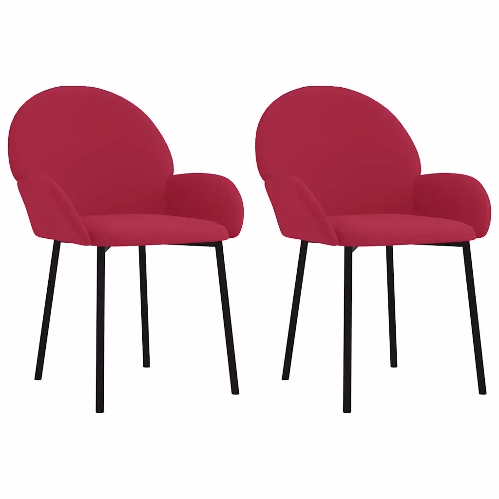 Set di 2 sedie da pranzo vidaXL in velluto rosso con braccioli e struttura in metallo per cucina e sala da pranzo – 2