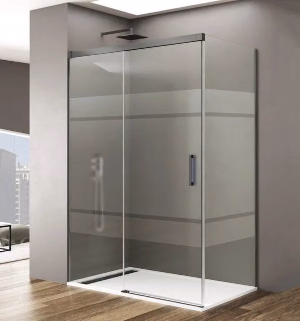 Box doccia angolare BASI BASIC con vetro Frost e finitura titanio L: 100 cm, P: 90 cm