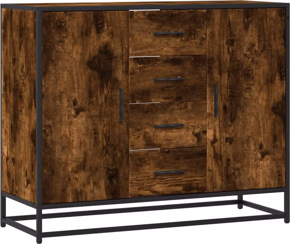 Credenza Rovere Fumo 92x35x76 cm in Legno Multistrato