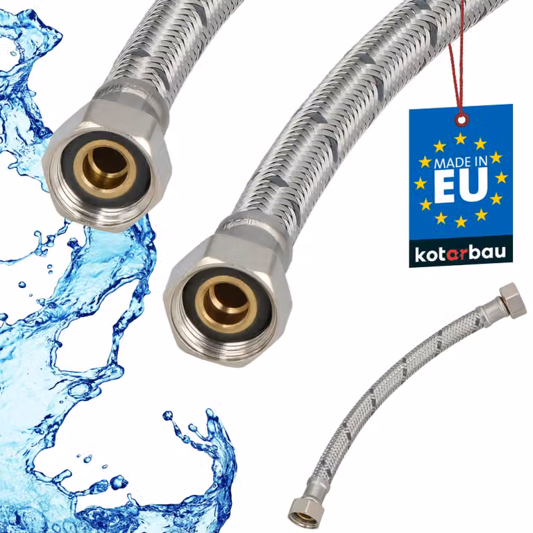 KOTARBAU® Tubo Flessibile per Rubinetto 3/8" x 3/8" Rivestito in Acciaio Inox 20 cm Tubo Flessibile per Rubinetto Cucina Argento