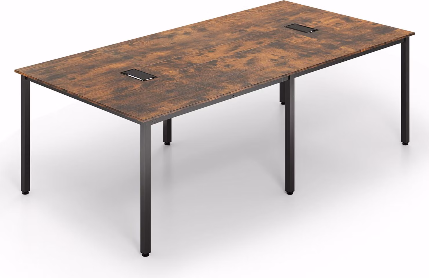 Tavolo da conferenza COSTWAY 240x120 cm, tavolo da riunione per 8-10 persone, tavolo da ufficio rettangolare con 2 passacavi e struttura in metallo, marrone rustico