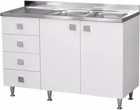 Sottolavello con lavello 2 ante c/cassettiera SX Bianco Frassinato Cm 120x50xh.91