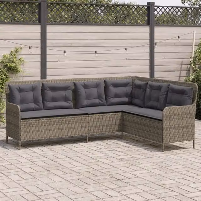 Divano da Giardino con Cuscini a L-Sofa da Giardino-Divano da esterno Grigio in Polyrattan