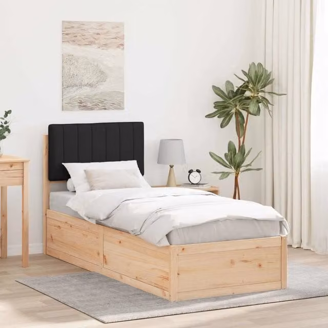 Letto con Testiera Rivestita in Tessuto Nero vidaXL in Pino Massello L 80 x P 200 cm – 1