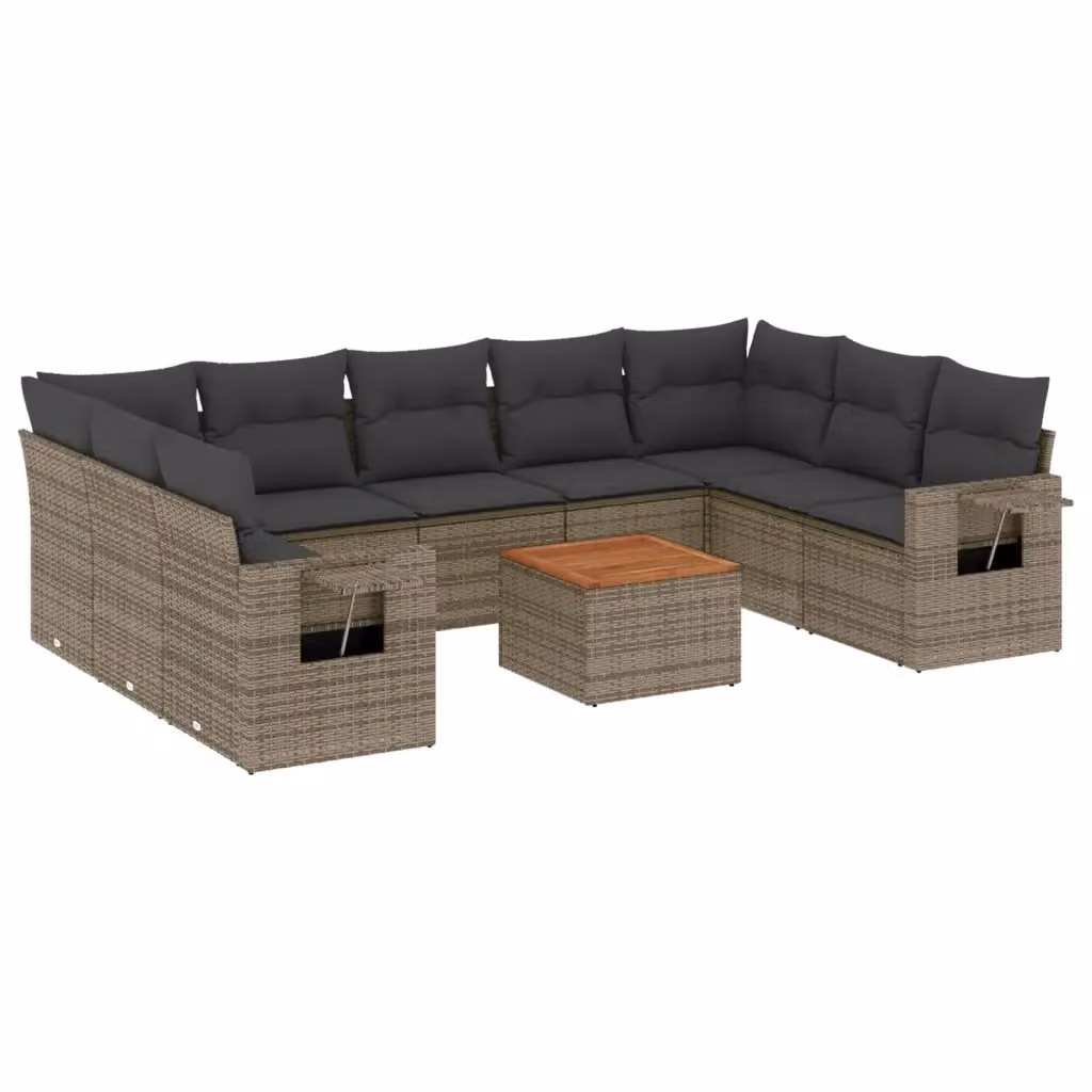 Set Divano da Giardino Moderno VIDAXL in Polyrattan Grigio con 10 Pezzi e Cuscini – 2