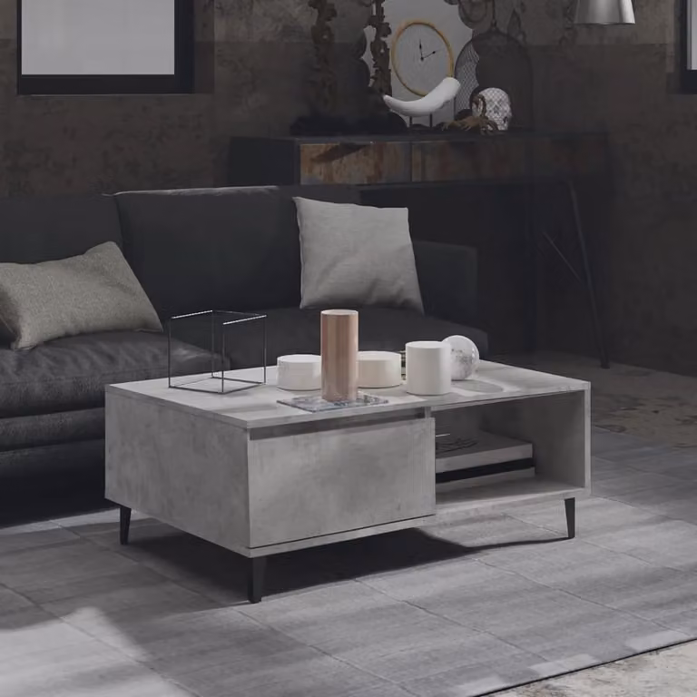 The Living Store tavolino in cemento grigio 90x60x35 cm materiale a base di legno