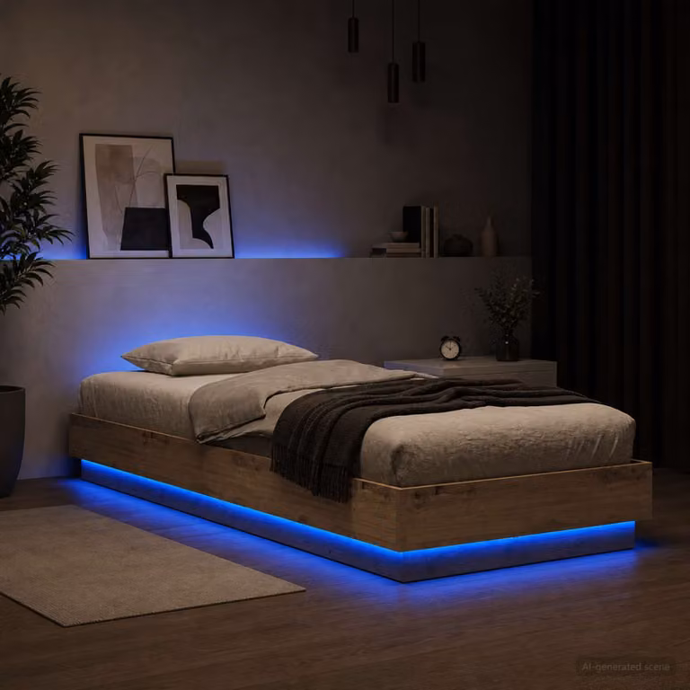 Letto moderno vidaXL in legno rovere con illuminazione LED e porta USB, L 80 x P 200 cm