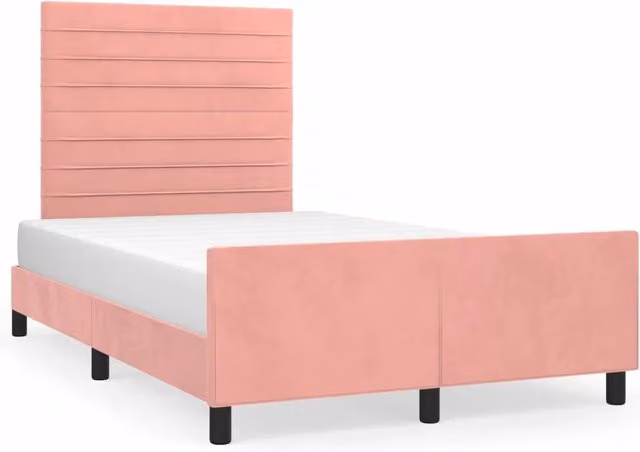 Letto matrimoniale | Letto per adulti | Giroletto con Testiera Rosa 120x200 cm in Velluto