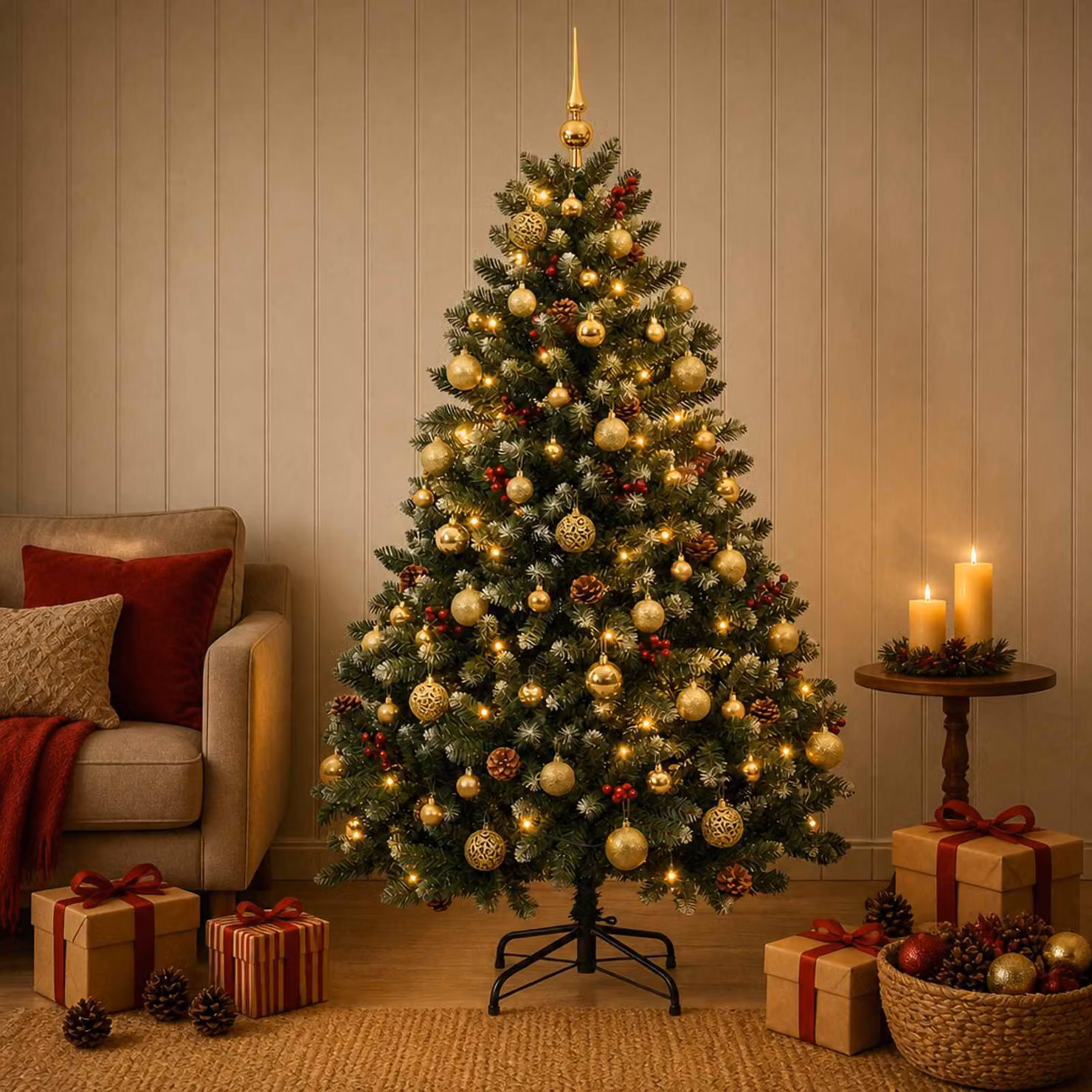 vidaXL Albero di Natale artificiale verde con palline 150 cm 150 LED