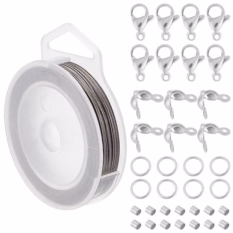 Solidchoice - Filo di perle in acciaio inossidabile, 60 metri - Kit completo per la creazione di gioielli