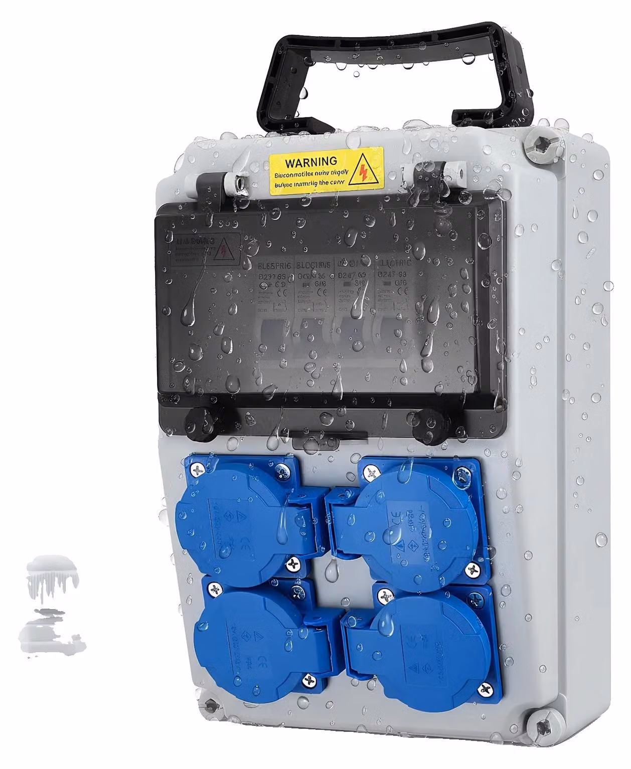 Pannello di distribuzione dell'energia, grado di protezione IP44 (resistente all'acqua), con 4 prese Schuko, colore blu