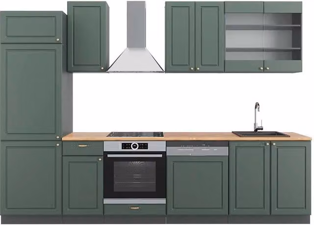 Cucina componibile Fame-Line Verde-oro rustico/Antracite 300 cm, PL Rovere Vicco