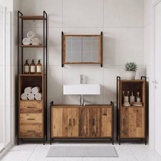 Set di Armadi da Bagno 3 pz Legno antico 40 x 36 x 181 cm 3444553
