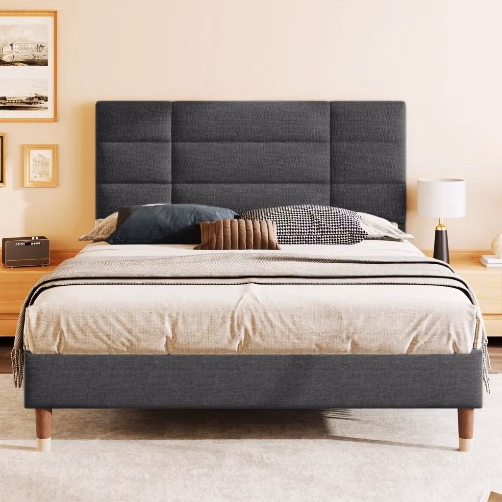 Letto imbottito Mivray con rete a doghe e testiera in tessuto grigio L/P: 140 x 200 cm – 2