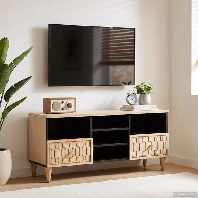 vidaXL Mobile Porta TV in Legno di Mango Marrone con Design Moderno e Geometrico L: 100 cm, P: 33 cm, H: 46 cm