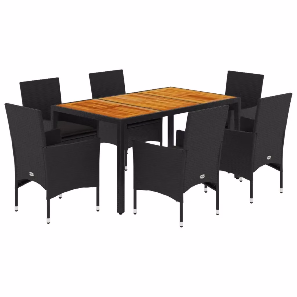 Set Pranzo da Giardino vidaXL in Polyrattan e Legno di Acacia Nero con 7 Pezzi e Cuscini – 2