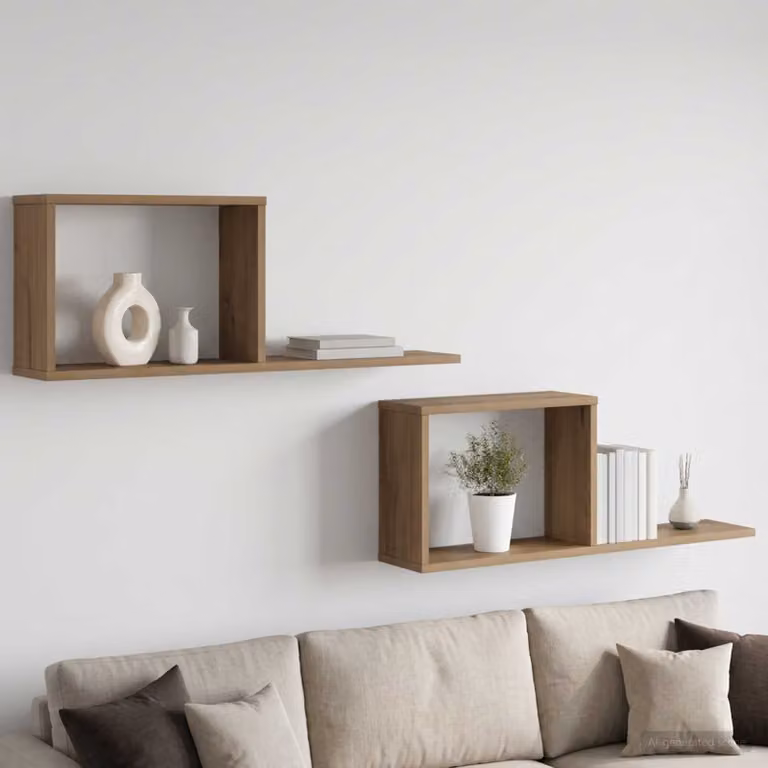 Set di 2 scaffali flottanti vidaXL in legno color marrone, L 80 cm x P 30 cm x H 15 cm