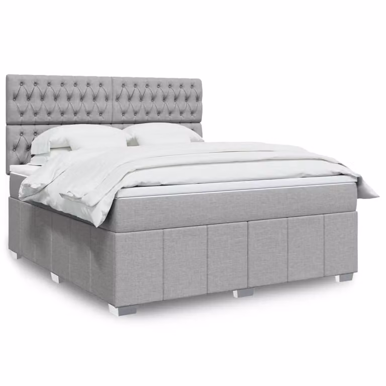 vidaXL Giroletto a Molle Ibrido con Materasso in Tessuto Grigio e Bianco L/P/H: 180 x 200 cm