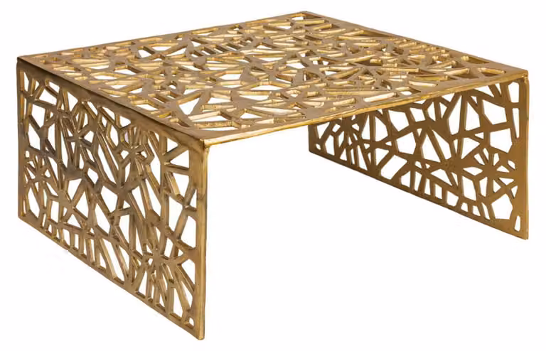 Tavolino da salotto WOHNLING, alluminio dorato, 60 cm, forma quadrata. Tavolino in metallo per soggiorno, design moderno, ideale come tavolino da caffè o tavolino di servizio. Realizzato a mano