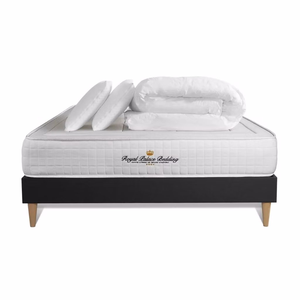 Set letto completo Royal Place Bedding con materasso in schiuma 180x200 cm, box spring con doghe, 2 cuscini e piumino, colore bianco – 2