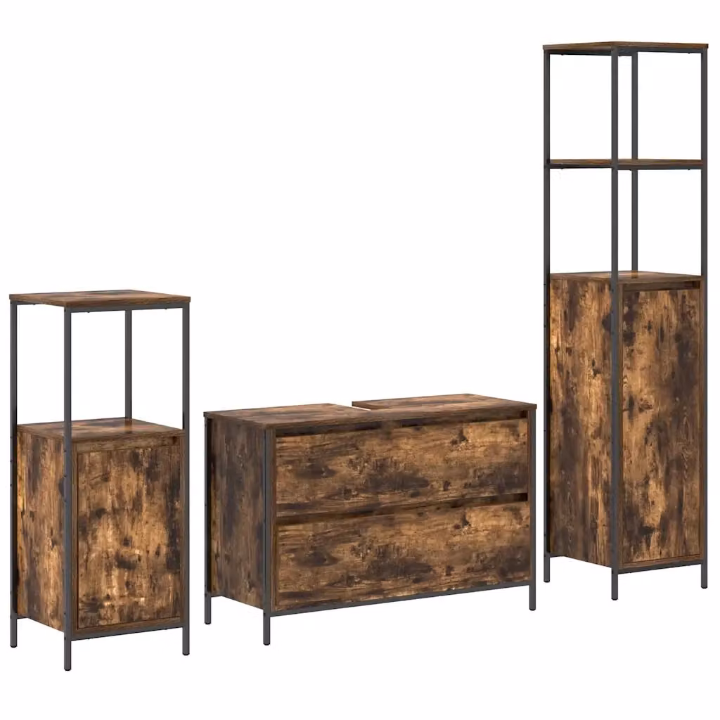 Set di mobili per il bagno moderno vidaXL in legno e metallo marrone, L: 90 cm, P: 34,5 cm, H: 60 cm – 2