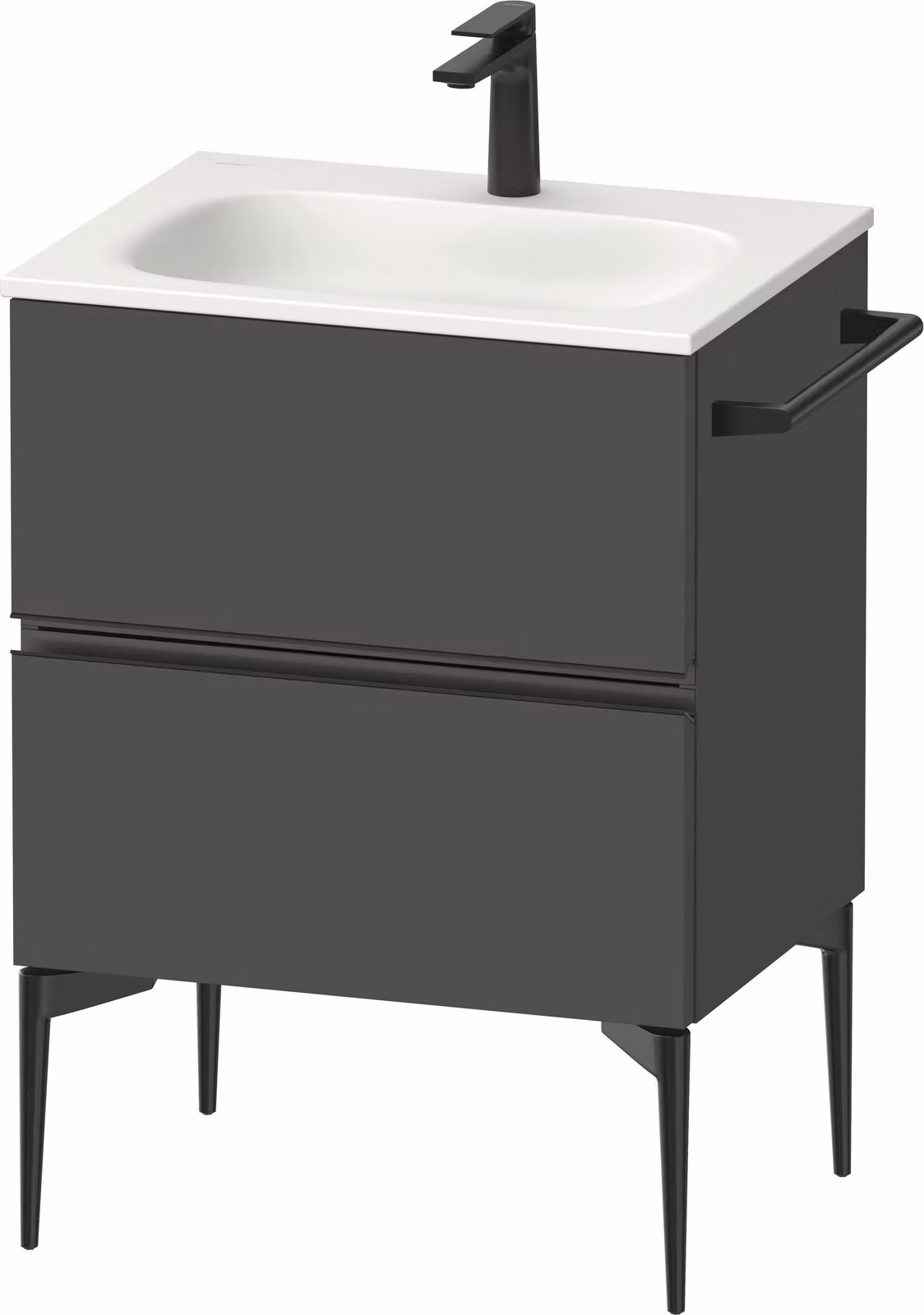 Duravit Sivida Meuble sous-lavabo, 2 tiroirs, poignée encastrée noir diamant mat, 610x477x592mm, pour Sivida, SV46500BD490000, SV46500BD490000
