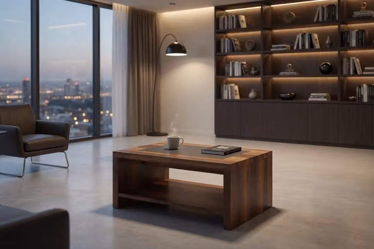 Tavolino da caffè funzionale dal design minimalista, realizzato in legno