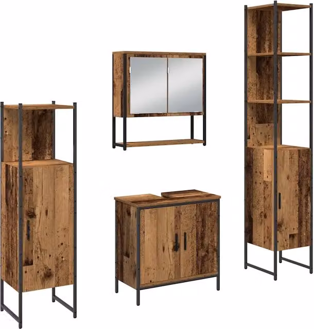Set di mobili per il Bagno | Armadio da bagno 4 pz Marrone 33 x 33 x 185.5 cm