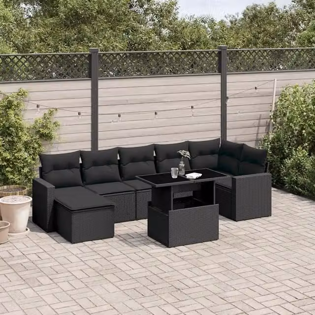 Set Divani da Giardino con Cuscini 8 pz Nero in Polyrattan 3267425