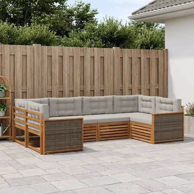 Set di divani da esterno 6 pz Naturale e Grigio Chiaro 3383769
