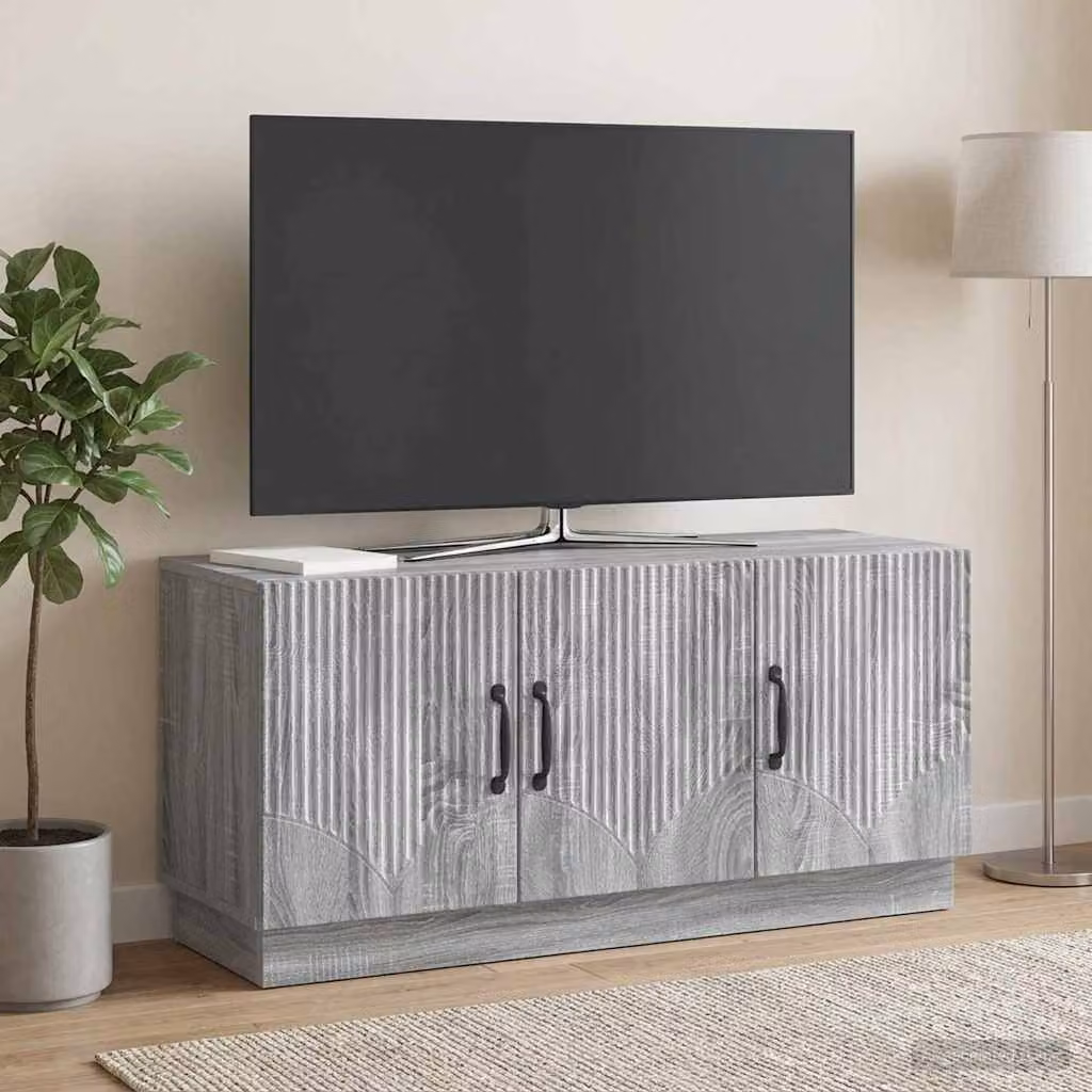 Mobile TV moderno vidaXL in legno ingegnerizzato grigio, L: 99 cm, P: 34,5 cm, H: 47 cm