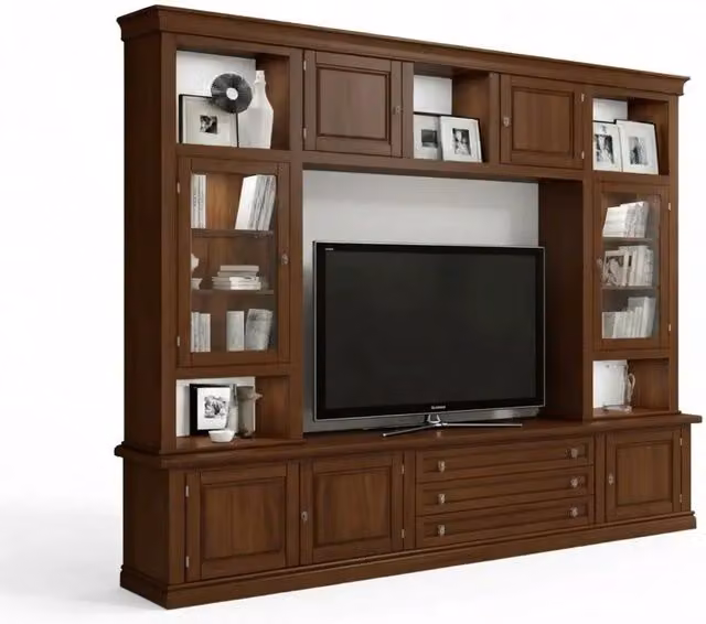 Parete attrezzata porta tv in legno di pino color marrone Mobili 2G L/P/H: 243 x 50 x 227 cm – 1