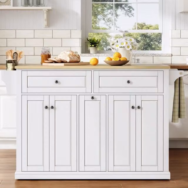 Mobiletto cucina Minimal con cassetti e ruote in legno effetto rovere bianco L/P/H: 121 x 49 x 89 cm