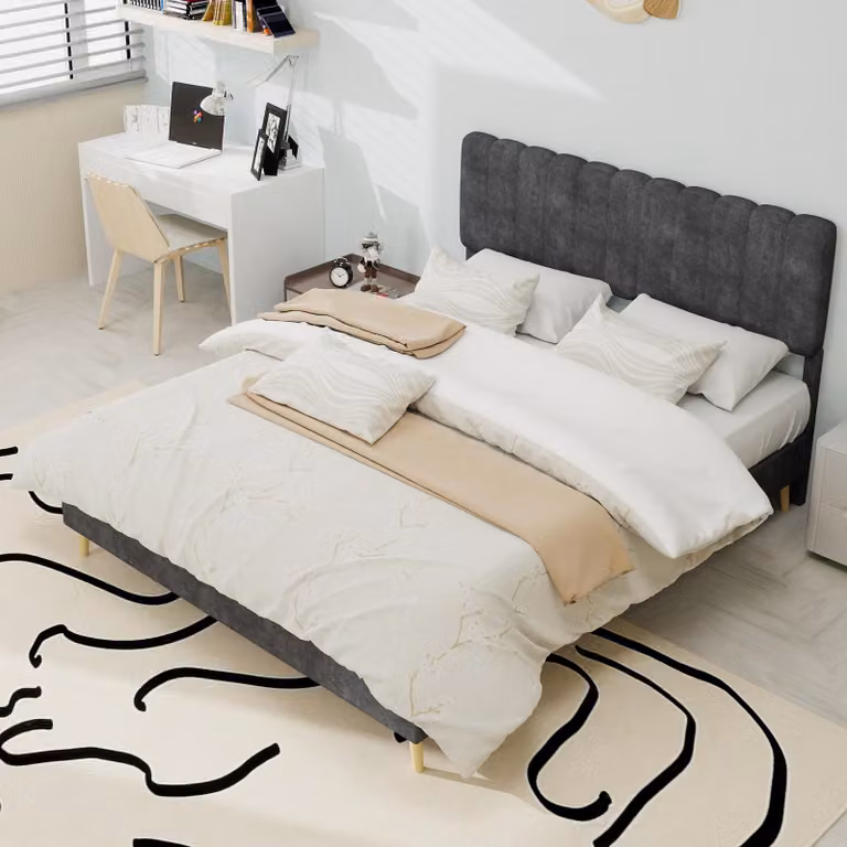 MODFU letto imbottito 140x200 multifunzionale per la camera da letto con morbida testata, letto matrimoniale con tessuto in velluto olandese e facile installazione, senza materasso, grigio