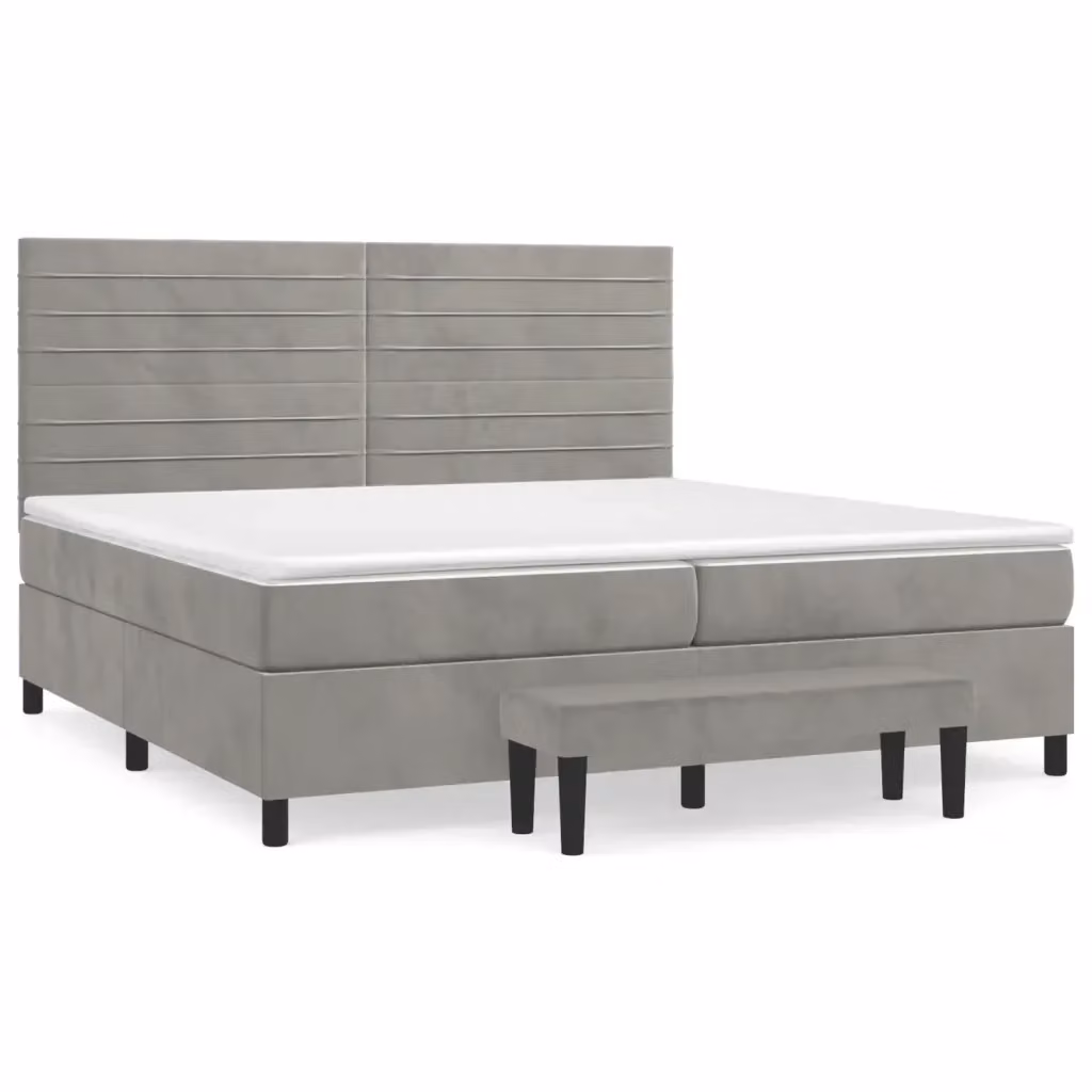 vidaXL Giroletto a Molle Ibrido con Materasso in Velluto Grigio Chiaro L/P/H: 200 x 200 x 30 cm – 2